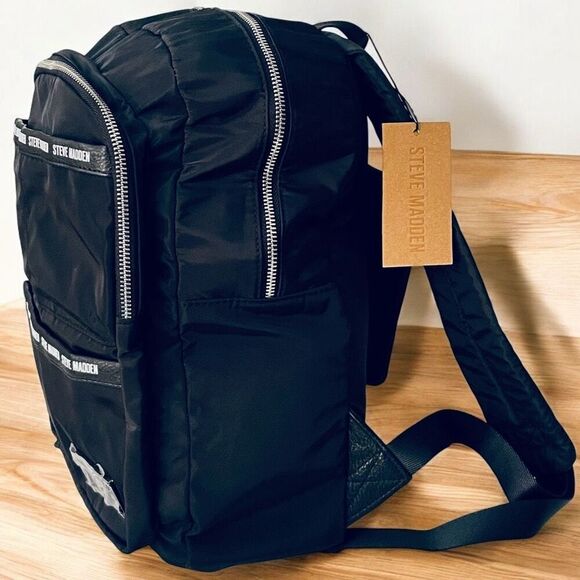 NWT Steve Madden BRICHH Black Signature Logo Multi pockets Backpack Bag & Pouch main image 8